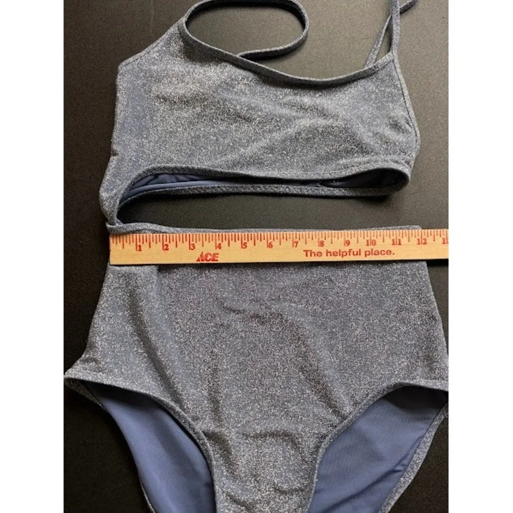 Aerie Womens‎ Metallic Blue Shimmer Side Cutout One Piece Cheeky Swimsuit S Long